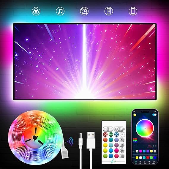 KANTUTOE TV LED Backlight, 23ft Lights for 70-100 Inch, RGB With Remote, Music Sync Bluetooth APP Control Strip USB Powered for Bedroom/Gaming Room [Energy Class A]