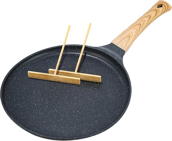 Non-stick Crepe Pan, 28 cm Black Tortilla Pan with Swiss Granite Coating, Bakelite Handle, Suitable for All Hobs Including Induction, PFOA Free