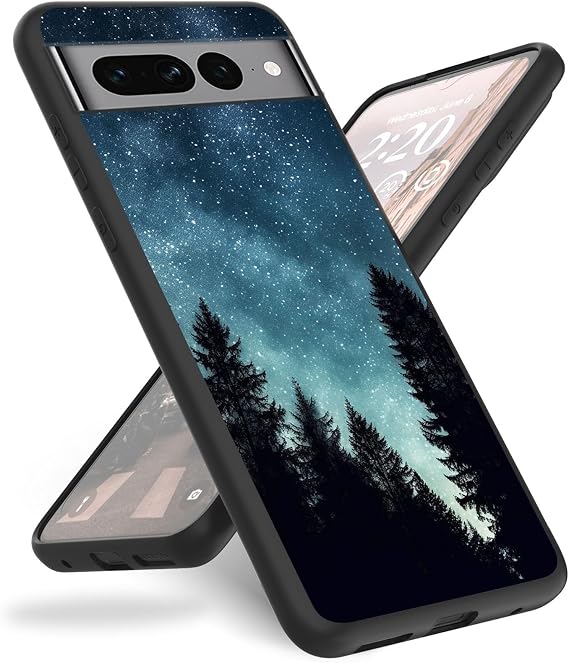 Google Pixel 7 Pro用ケース、Google Pixel 7用ケース、スリム 傷防止 耐衝撃 丈夫 ブラック シリコン 保護カバー ケース Google Pixel 7 Pro 6.7インチ 2022年用 星雲 木