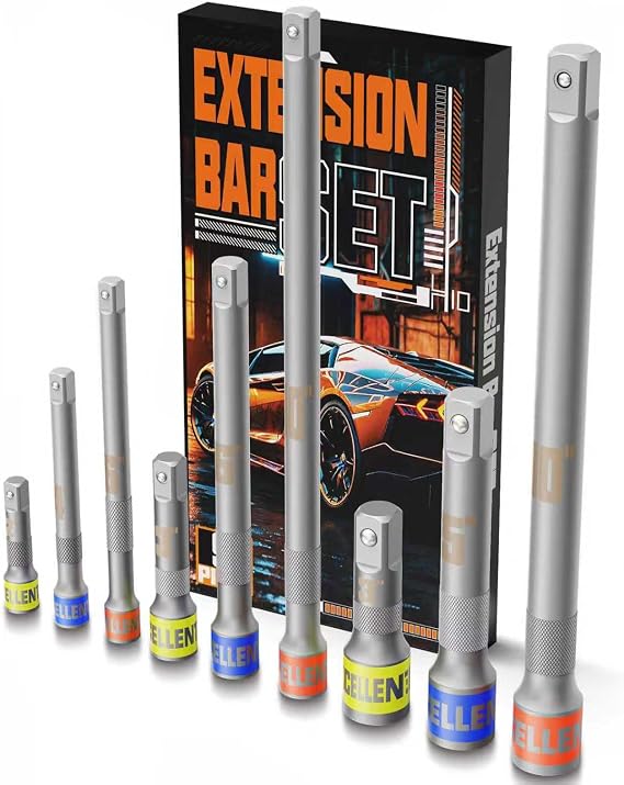 9 Piece Socket Extension Extension 1/4 3/8 1/2 Inch Drive Colour-Coded Ratchet Extension Spark Plug Wrench Extension Set