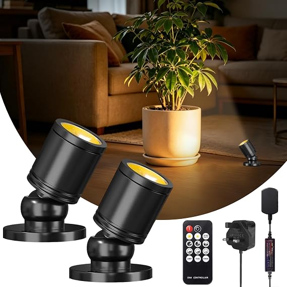 LED Mini Spot Light Plug in Picture Lights,2-in-1 3000K Warm White Spotlights,Dimmable Art Picture Lights Wired Accent Uplights for Plants Picture Jewelry Showcase Artwork [Energy Class G]