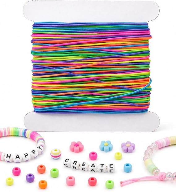 Bracelet String, 1mm Rainbow Elastic Cord for Bracelet Making,40m