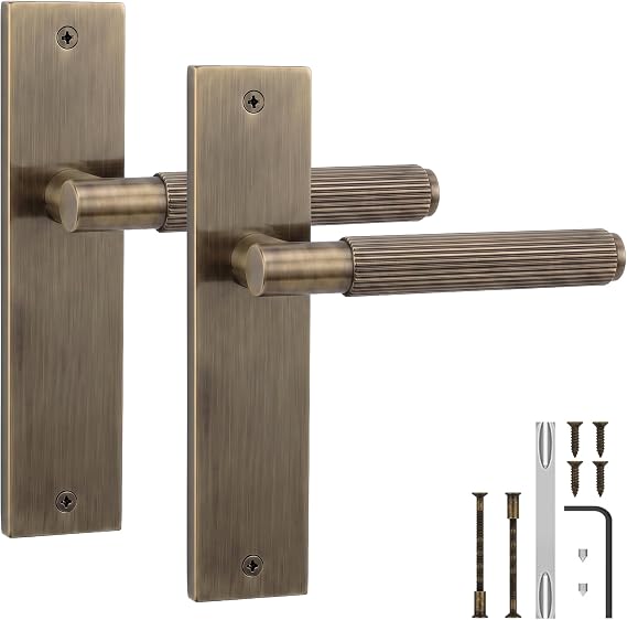 Decoranddecor Hera Antique Brass Backplate Door Handles, 1 Pair