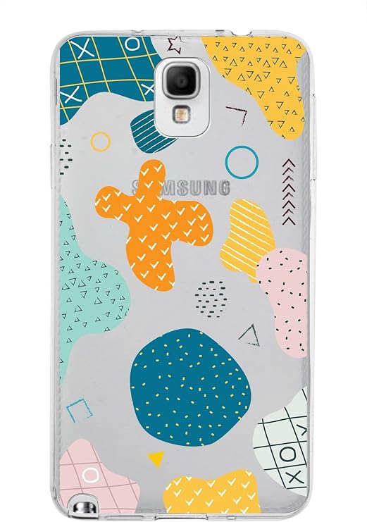 PrintiFy Samsung Galaxy Note 3 ile Uyumlu Kapak Geometrik Şekiller Tasarımlı 1mm Fit Şeffaf Silikon Kılıf