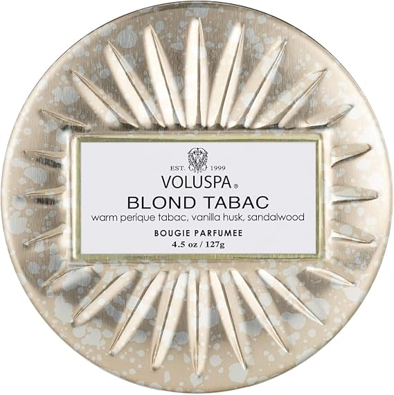 Voluspa Mini Candle in Star Embossed Tin - Blond Tabac