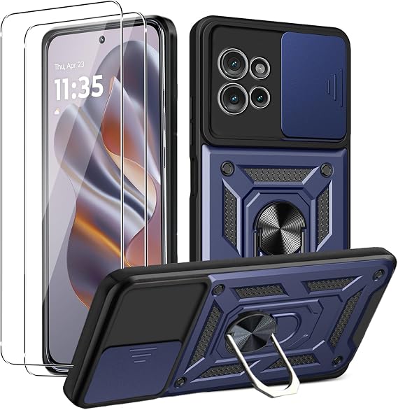 MEMELOKA Case for Motorola Edge 50 Neo/Edge 60 Neo with Screen Protector Scratch-Resistant Protective Case + 360° Rotating Stand TPU Shockproof Bumper Mobile Phone Case with Camera Sliding Cover