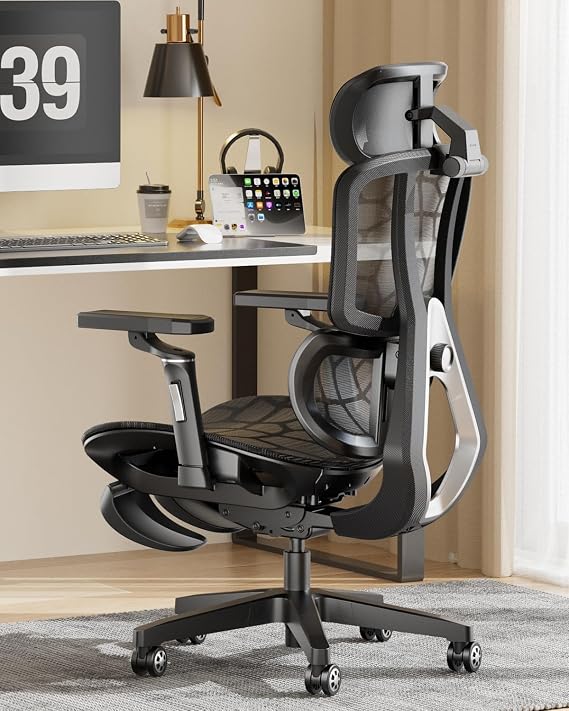 AutoFull G5 Gaming Chair, Ventilated Mesh, Ergonomic 6D Lumbar Support, Double Swivel Headrest, 360° Armrest, Office Chair, Desk Chair, Telework, Anti-Fatigue, Ergonomic Chair, 160° Recliner, Computer Chair, Office Chair, Black, Ottoman Included