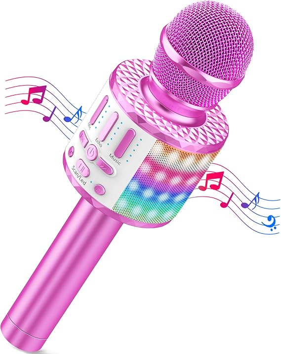 Wireless Microphone with Lights, Karaoke Bluetooth Microphone for Kids Adults, Portable Toy Karaoke Mic Speaker Machine, Home KTV Player Support Phone/Pad/TV for Party Singing, Boys Girls Best Gifts