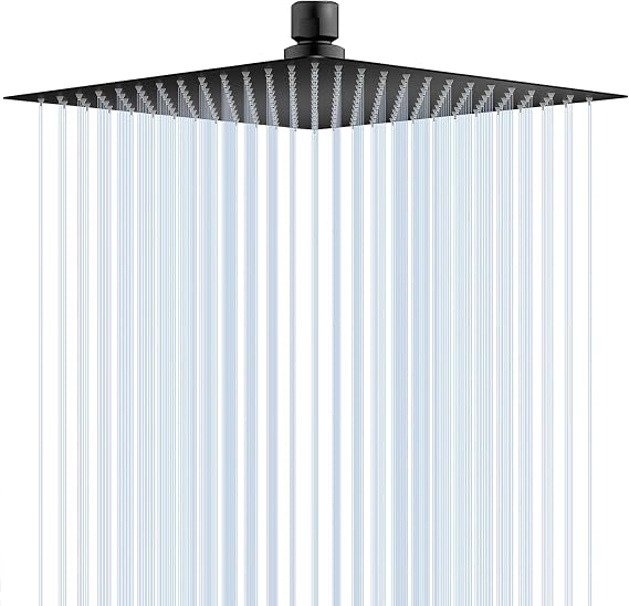Rainfall Shower Heads with Self-Cleaning Silicone Fixed Rain Shower Head 8 Inch, Square Powerful High Pressure Overhead Shower Head Chrome