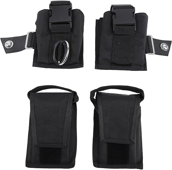 2PCS Scuba Weight Pocket with Quick Release Buckle, Nylon Diver Weight Belt Bag Pouch for BCD Diving, Removable Insert Plate and Stainless Steel D Ring for Secure Gear