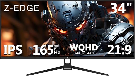 Z-Edge 34 Inch Ultrawide Monitor UWQHD Gaming Screen 165Hz 3440x1440