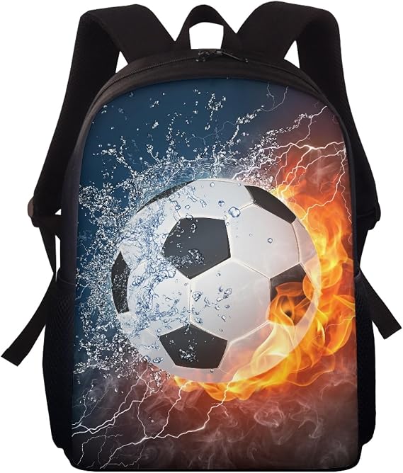 Football Backpack for School Boys Kids Bookbag Children Back to School Daypack Flame Soccer Print Rucksack Kindergarten Satchel Preschool Book Bags