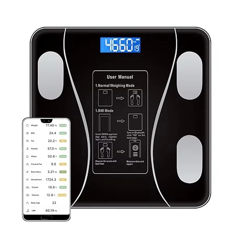 Digital Bluetooth Bathroom Weighing Scales for Body Weight - High Precision Smart Scale with App, 180kg Max, Step-on technology, LCD Display - Track Weight, BMI, Body Fat, Water & More