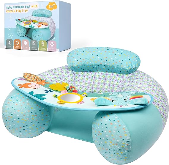 Inflatable Baby Chair, Baby seat for 3-36 Months, Portable Infant Air Pump Sit, Baby Seats for Sitting up with Detachable Play Tray, Suitable for Outdoor Indoor, Blue