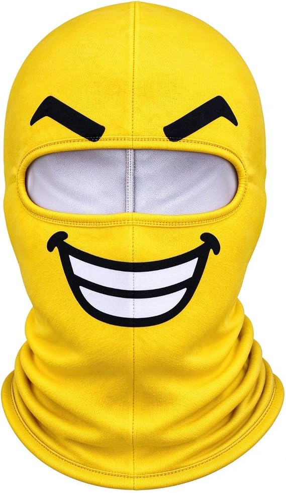 Funny Cartoon Balaclava Mask,Novelty Smile Face Full Head Ski Mask Winter Costume Headwear with Neck Warmer Windproof Thermal Warm Stretch Hood for Skiing Snowboarding Motorcycle Riding Party Cosplay