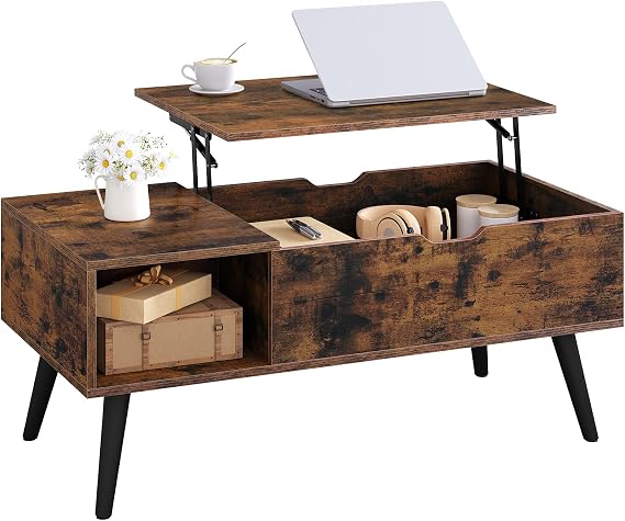 WOLTU Coffee Table Height Adjustable Living Room Table with Storage Space