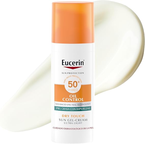 Eucerin Sun Gel Oil Control Dry Touch SPF 50+ (50ml), 50+ Face Sun Protection with UVA/UVB Filters, Sun Cream for Oily & Acne Prone Skin, Ultra Light Textured Sun Cream