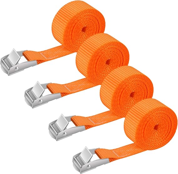 Lashing Straps Short 1 m, Pack of 4 Lashing Straps with Clamping Lock Fastening Straps, Adjustable Tensioning Straps, Ratchet Straps, Fastening Strap for Bicycle, Car Transport, Cargo, Luggage