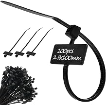 Black Marker Cable Ties Write On Label Zip Ties 2.5mm x 100mm x100 | Identification Labelling Cable Ties for Electrical Network Telecom Cable Management