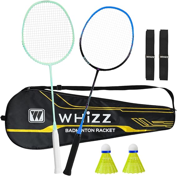 WHiZZ Carbon Graphite Badminton Racket, Lightweight Badminton Racquet for Training, Excercise, School Sports, Incl. Shuttlecock, Grip Tape & Carrying Bag