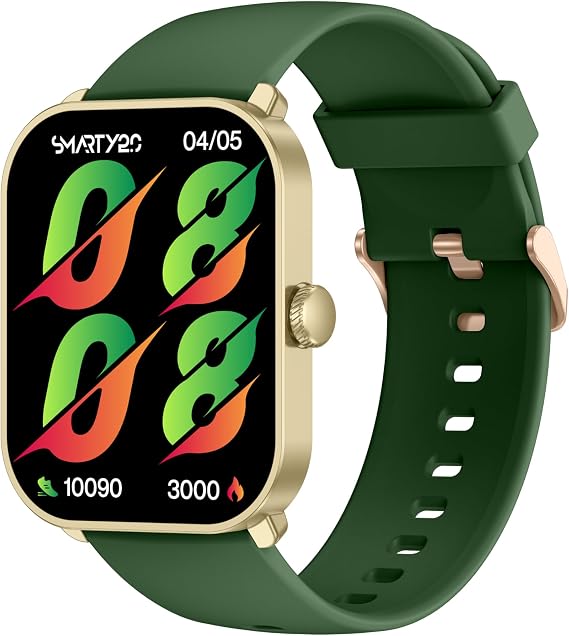 SMARTY2.0 - SW070G Smartwatch - Voice Assistant, Bluetooth Calls, Pedometer, 31 Sport Modes, 1.78" Display - Silicone Strap - Size 45x36.6x10.7mm, Green and Gold
