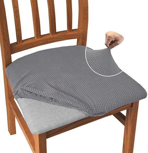 Granbest Jacquard Dining Chair Seat Covers Set of 4, High Stretch Dining Chair Slipcovers Anti-dust Seat Protector for Dining Room, Kitchen (Light Grey, Set of 4)