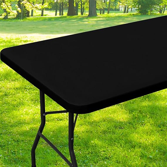 Rectangle Picnic Table Cloth Waterproof Elastic Tablecloth Outdoor Black