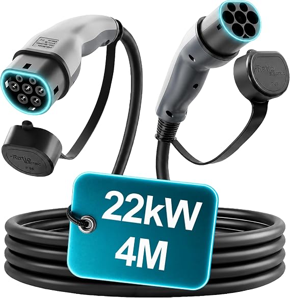Type 2 EV Charging Cable 22kW 4 Metres, Mode 3, Made in Europe