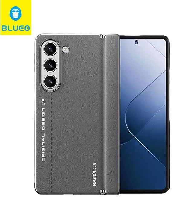 Blueo Samsung Fold 5 Gri Premium Leather Deri Anti-Drop Folding Telefon Kılıfı