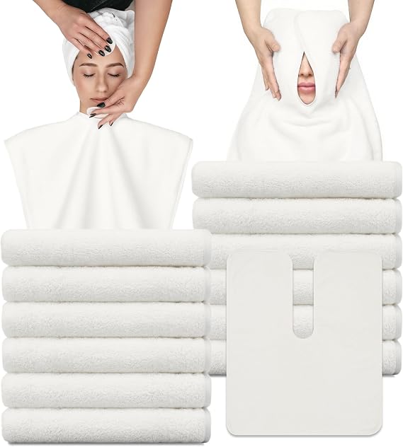 12PCS U-Shaped Microfiber Facial Towels for Estheticians, Ultra-Soft & Absorbent Spa Towels for Massage, Facial Steam & Skincare (Warm Yellowish White)