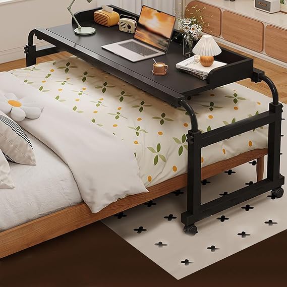 Mobile Table,folding Laptop Desk Table Bed Adjustable Portable Computer Stand Tray Flexispot Medical Adjustable Overbed Bedside Table Side Table On Wheels Living Room(Color:Black+)