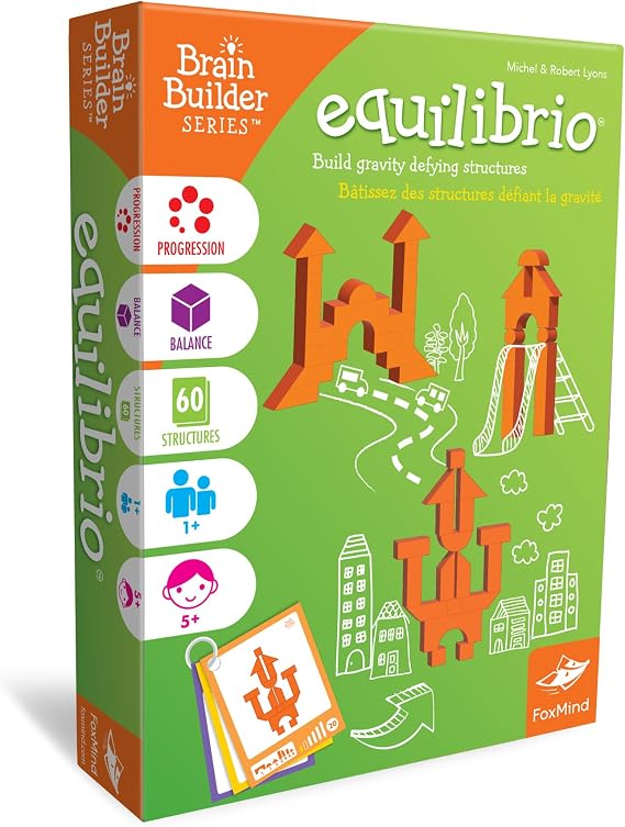FoxMind Games: Equilibrio Spatial Logic and Dexterity Game, Build Gravity Defying Structures, 60 Smart Puzzles to Work Through, 6 Levels of Complexity, Develops STEM Skills, 1+ Players, for Ages 5+