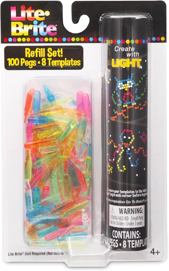 Lite Brite | Peg & Template Refill Pack | Light Up Drawing Board, LED Board with Colours, Toys for Creative Play, Glow Art Neon Effect Drawing Board, Light Toys for Kids Ages 4+ | Basic Fun 02224