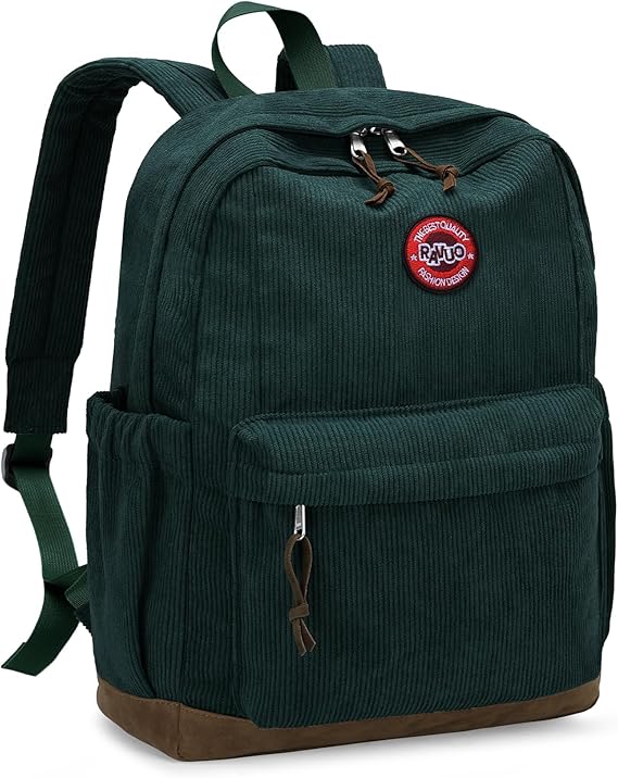 RAVUO Corduroy Backpack,18L School Bags For Teen Girls Boys Women Men,Green