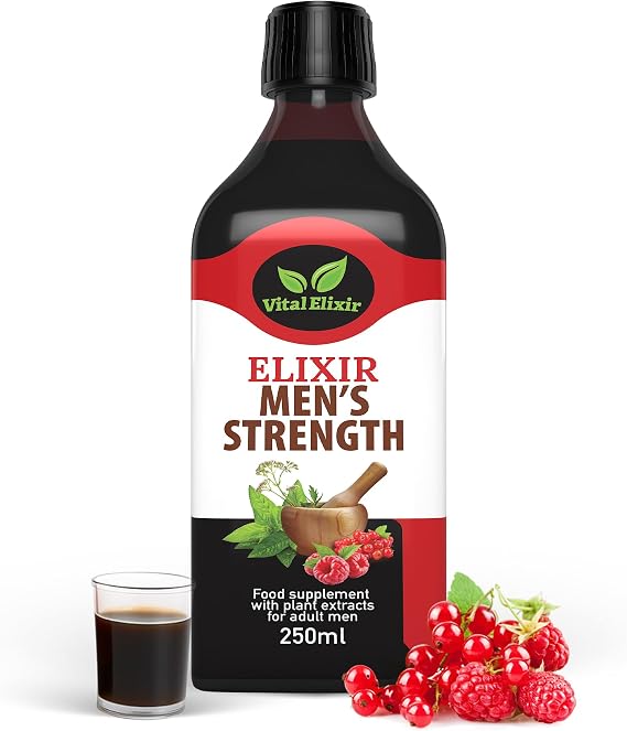 Elixir Men’s Strength Herbal Supplement with Tribulus Terrestris, Maca Root, Zinc & Vitamin C for Energy & Vitality, Mens Health Supplements with Guarana, Vegan, Gluten-Free - 250ml