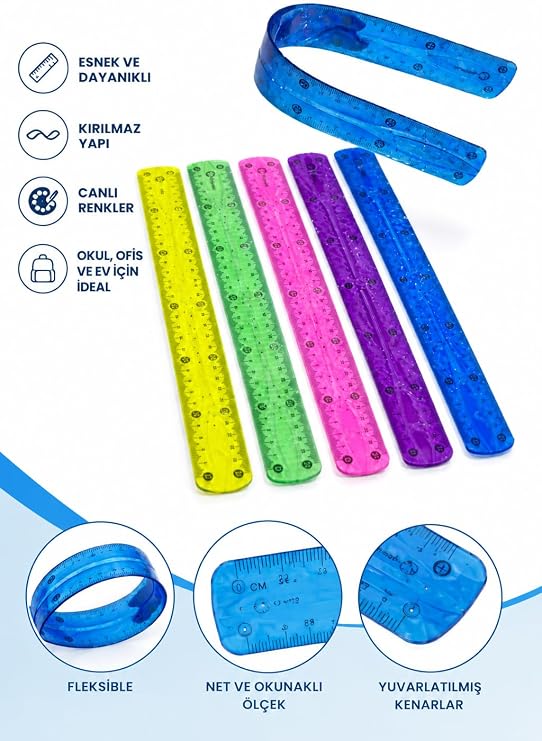 Esnek Cetvel Kırılmaz Cetvel 30 cm Karışık Renkler