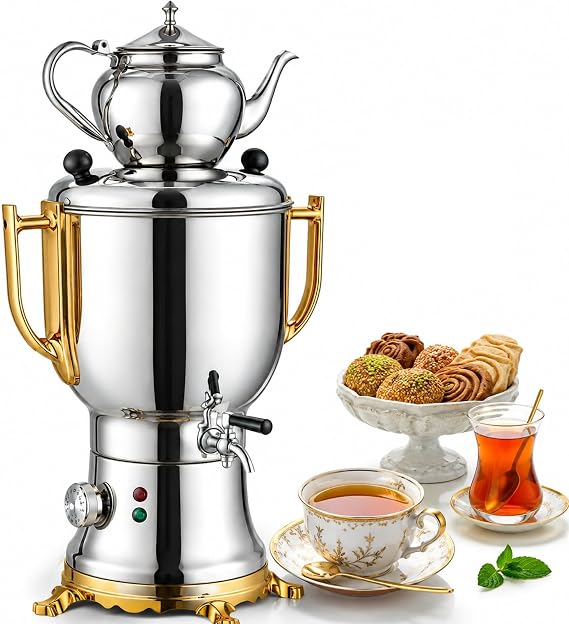 Electric Turkish Tea Maker, Electric Samovar, Stainless Steel Material, 4l Kettle And 1l Teapot Capacity, For Coffee, Scented Tea, Turkish Tea