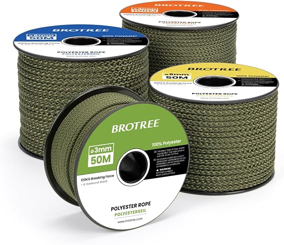Brotree Braided Polyester Rope 3 mm x 30 m Roll - 100 kg MAX