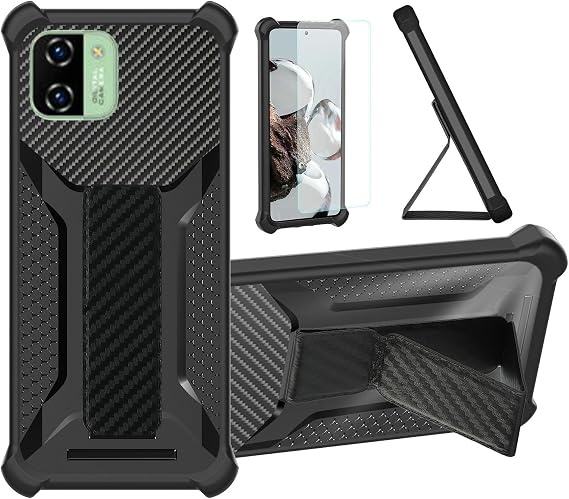 Aroepurt Case Compatible for SUNMAX Model 6 Pro Max 3G 4G Phone Case Cover [with Tempered Glass Screen Protector] Hybrid Case [Folding Support Magnetic] [Frosted anti-fingerprint] Black