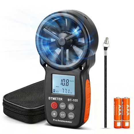 BTMETER BT-100 Digital Anemometer Handheld, Anemomters Wind Speed Meter for Measuring Wind Speed, Temperature and Wind Chill with Backlight and