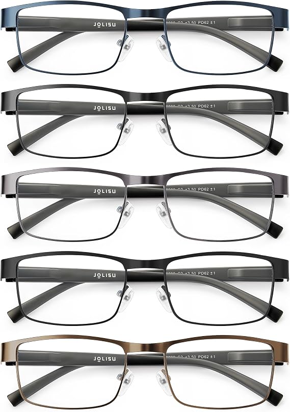JOLISU 5PCS Reading Glasses Men - Blue Light Blocking Computer Metal Thin Frame Readers For Mens/Women