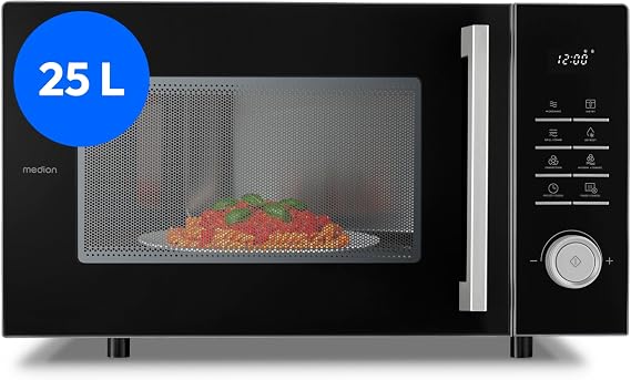MEDION Microwave with Grill Function and Hot Air Fryer (25 Litres, 900 Watts, Grill 1500 Watts, 1500 Watt Hot Air Function, 11 Programs, 10 Power Levels