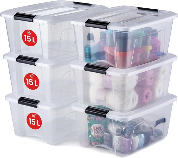Iris Ohyama, 6'lı İstiflenebilir Saklama Kutusu Seti, Yeni Üst Kutu-NTB-15, Şeffaf, 15 L, 39,5 x 29 x 18,6 cm, 15l, Şeffaf, 6 adet