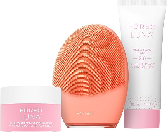 Foreo Clean Balance LUNA 4 Paket - Karma Ciltler için Yüz Temizleme Fırçası ve Masaj Aleti + LUNA Mikro Köpük Yüz Temizleyici 2.0, 100 ml + LUNA (Ultra Besleyici) Temizleme Balsamı, 15 ml