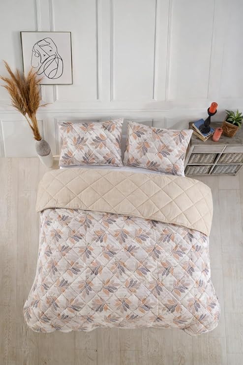 Formeya Kapitoneli Çift Kişilik Desenli Pike - Yatak Örtüsü Takımı 200x230 cm - 2 Adet Yastık Kılıflı (Turuncu)