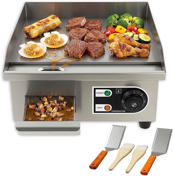 Commercial Electric Griddle 2000W, 14in Countertop Flat Top Grill, 50-300°C