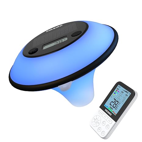 INKBIRD IBS-P05R Solar Powered Wireless Pool Thermometer with Ambient Light, Digital Swimming Pool Thermometer with Indoor Remote Control, IP68 Waterproof for Hot Spring, Spa, Hot Tub