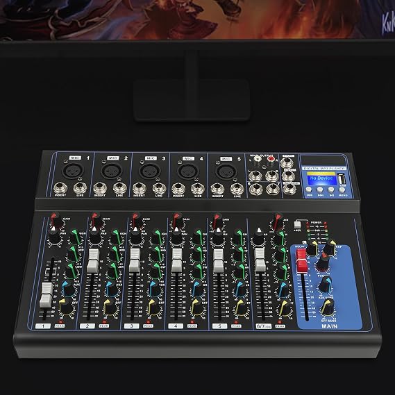 7-channel USB Professional Audio Mixer Sound Board Console Desk System Interface Bluetooth Dj Live Studio Mixing Amplifi Bands Boards for home KTV campus activities bars music dining bars etc