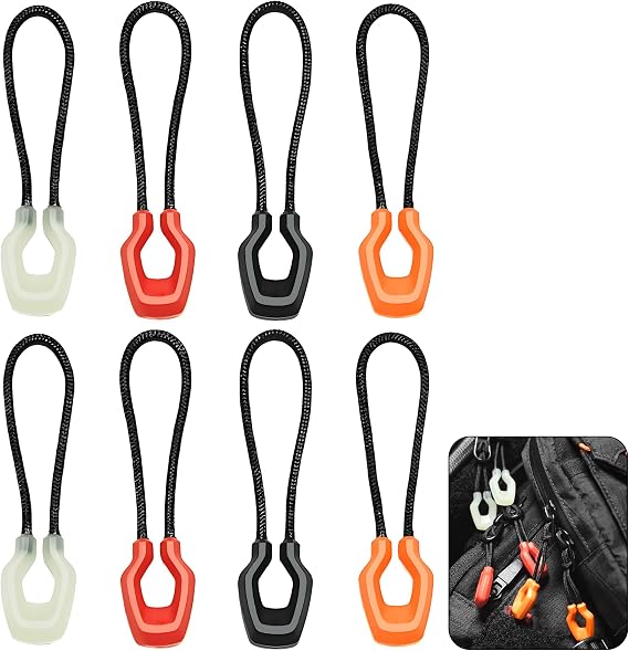 8 Glow in the Dark Zip Pulls, Durable Zip String Replacements for Bags
