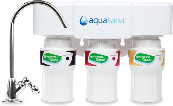 Aquasana AQ-5300.56 3-Stage Under Sink Water System-Kitchen Counter Claryum Filtration-Filters 99% of Chlorine Chloramine, Chrome